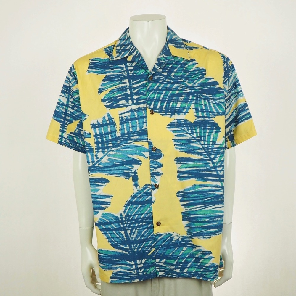 New Trader Joe's x Hilo Hattie Hawaiian Shirt Mens XL Yellow Floral Cotton Aloha